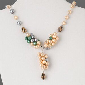 Handcrafted Glass Pearl Color Jumble Y Pendant Necklace